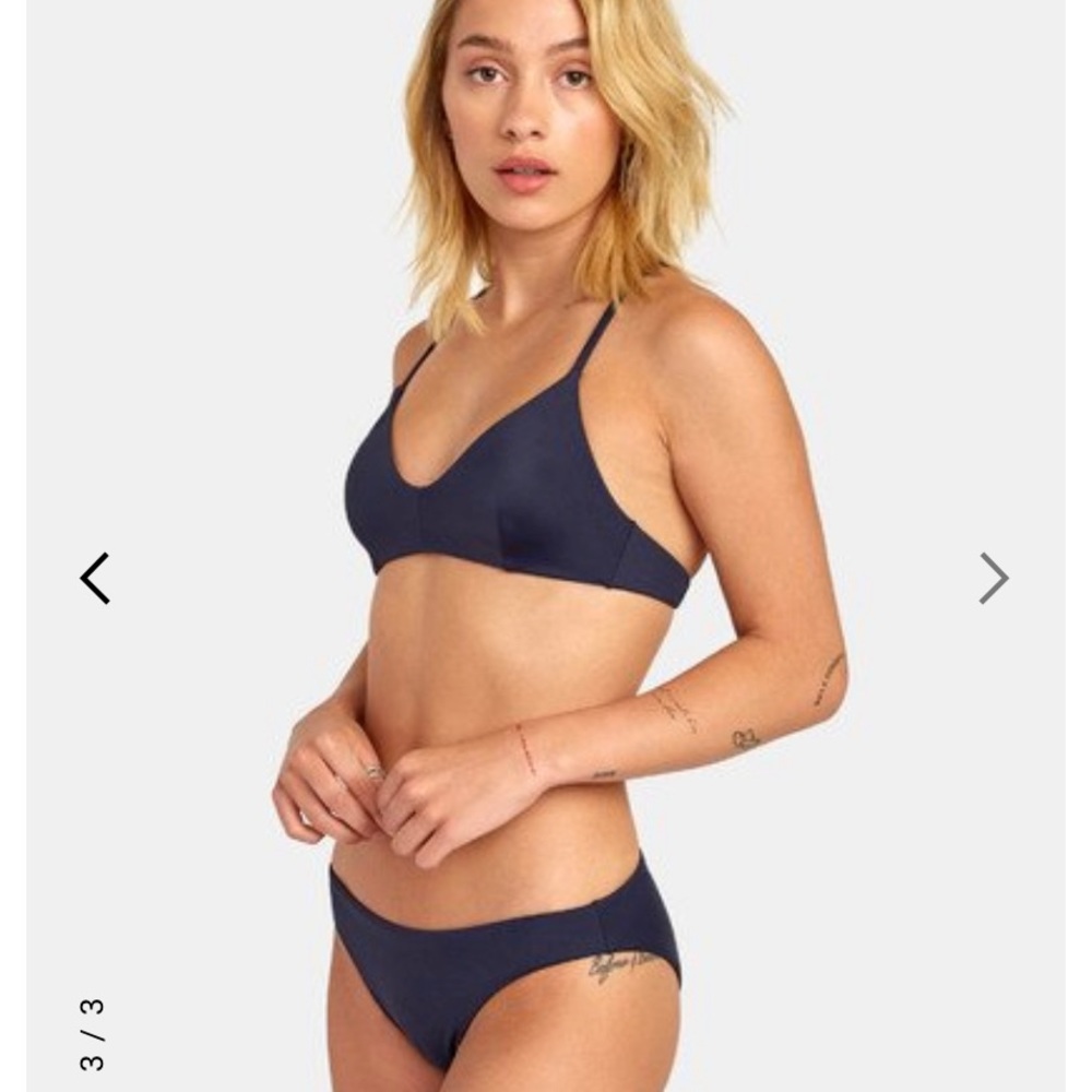 Rvca surf bikini bottom solid full navy blue swimsuit